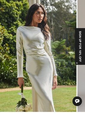 Selfie Leslie Long Sleeve Satin Maxi Dress in Ivory